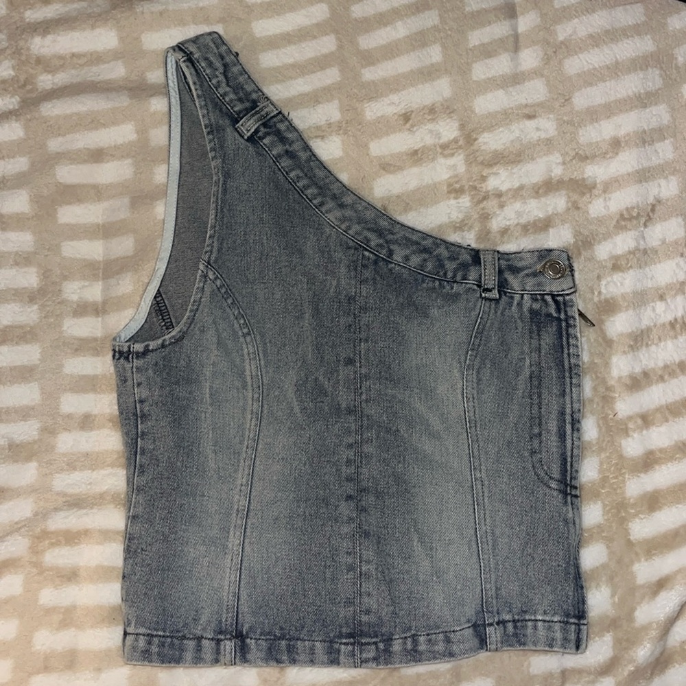 Micas One Shoulder Light Wash Jean Top- Medium